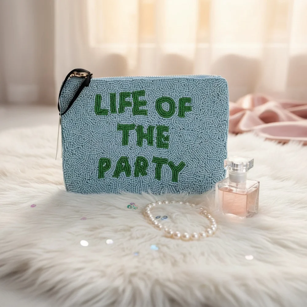 Kate Spade Beaded Pouch Life of the Party Blue Wristlet Clutch NWT
